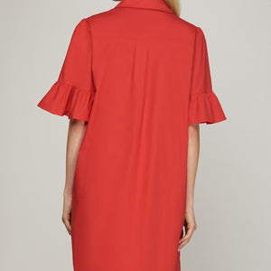 Red BELL SLEEVE MINI DRESS WITH POCKETS