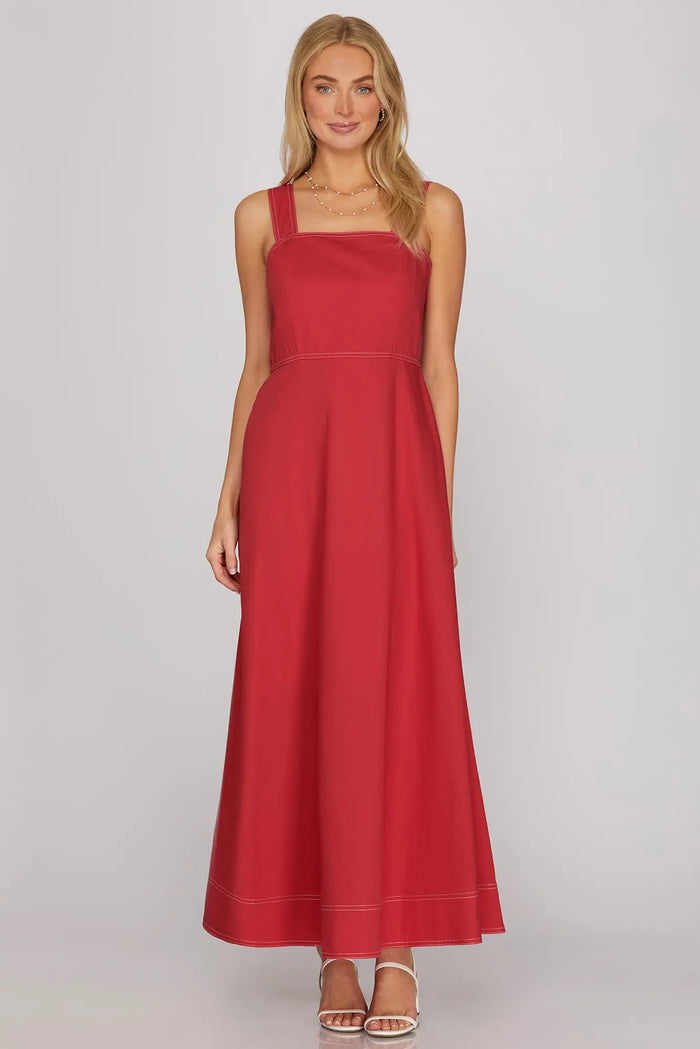 Red SLEEVELESS WOVEN MAXI DRESS