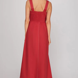 Red SLEEVELESS WOVEN MAXI DRESS