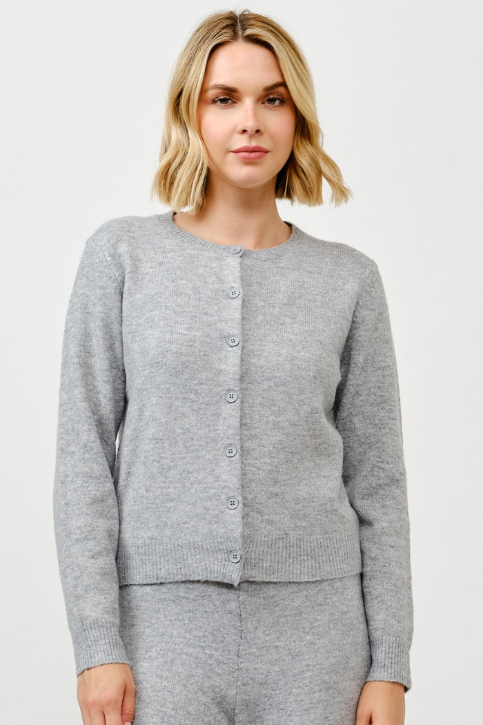 Gray Women's Round Neck Button Cardigan