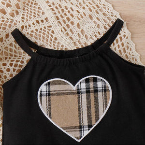 2pcs Baby Girl Heart Cami Romper and Plaid Shorts
