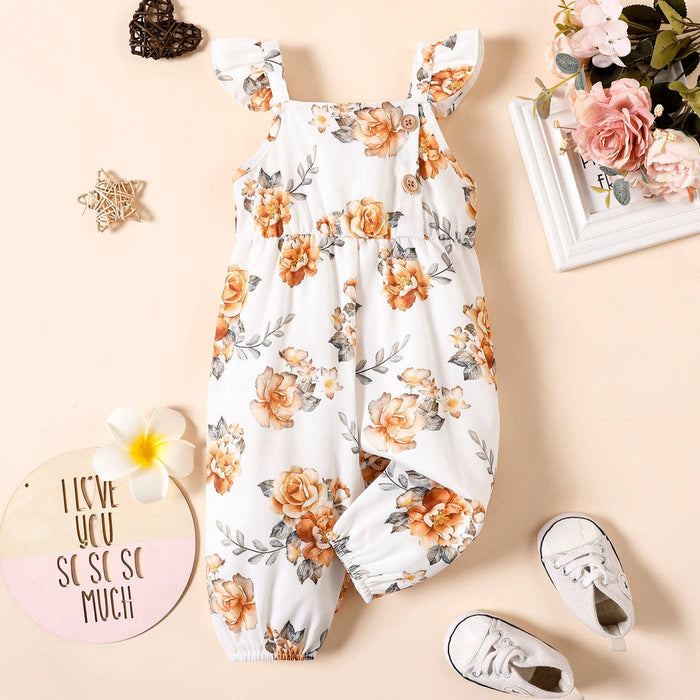 Baby Girl Floral-print Sleeveless Ruffle jumper