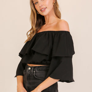 Cream Romantic Ruffle Off-shoulder Top