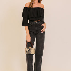 Cream Romantic Ruffle Off-shoulder Top