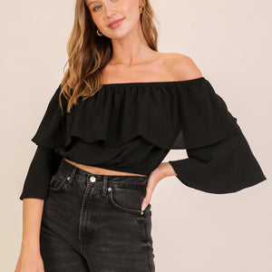 Cream Romantic Ruffle Off-shoulder Top