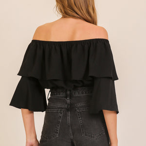 Cream Romantic Ruffle Off-shoulder Top