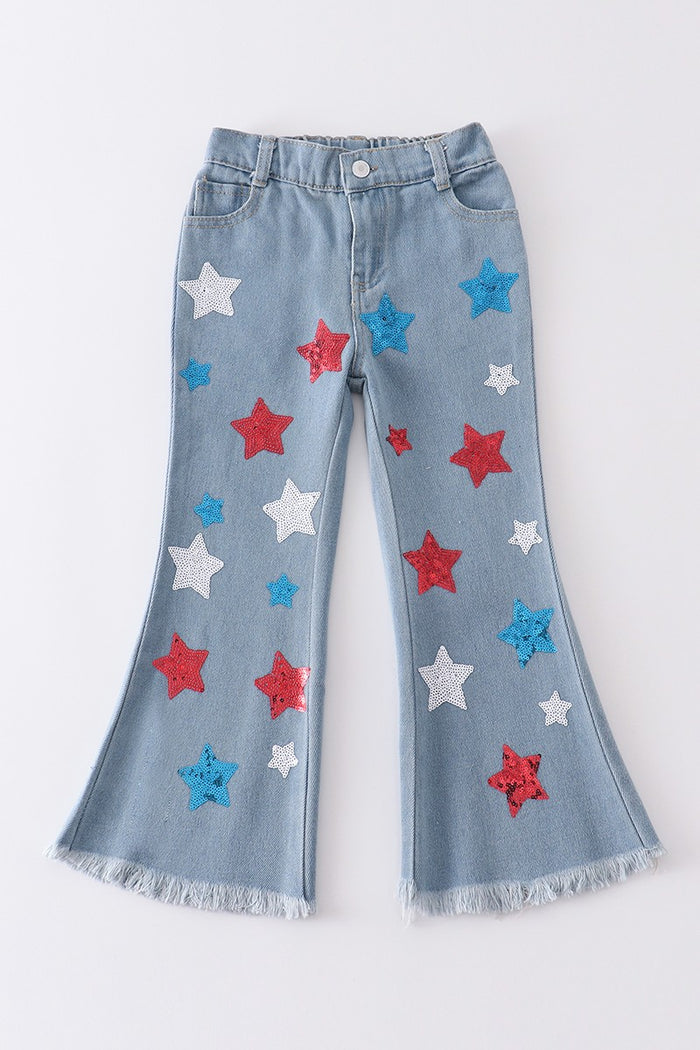 Blue star sequin denim jeans