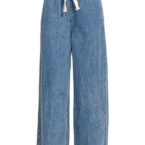 Wide Leg Drawstring Elastic Waistband Denim Pants