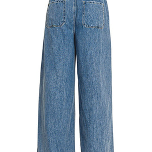 Wide Leg Drawstring Elastic Waistband Denim Pants