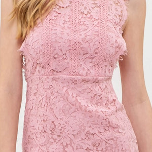 PINK LACE TRIM MINI DRESS