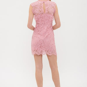 PINK LACE TRIM MINI DRESS