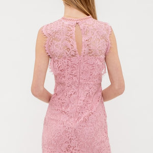 PINK LACE TRIM MINI DRESS