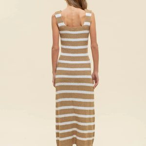 Beige knit striped midi dress