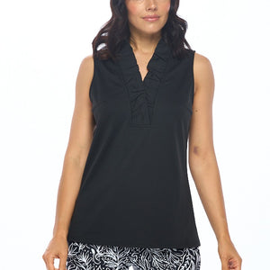 Black ruffle sleeveless top