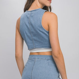 Denim Buttoned Vest Top