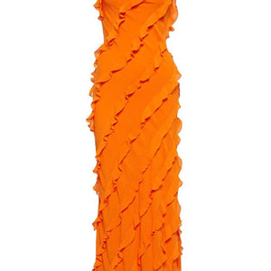 Orange Ruffled Crepe Maxi Dress