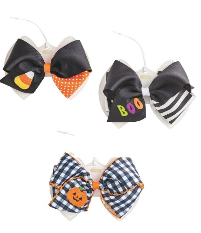 Candy corn embroidered bow
