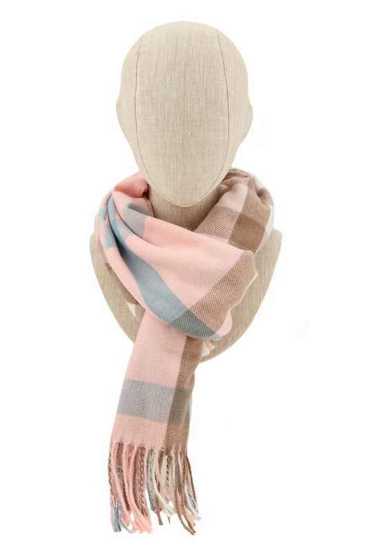 Light Pink Plaid check oblong scarf