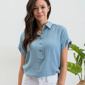 MID BUTTON DOWN TOP, 4 COLORS!