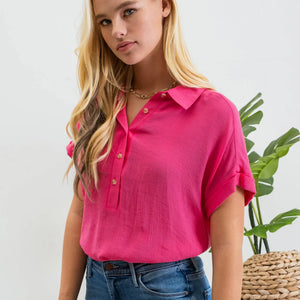 MID BUTTON DOWN TOP, 4 COLORS!