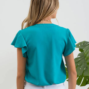 PLEATED FLUTTER TOP, 2 COLORS!
