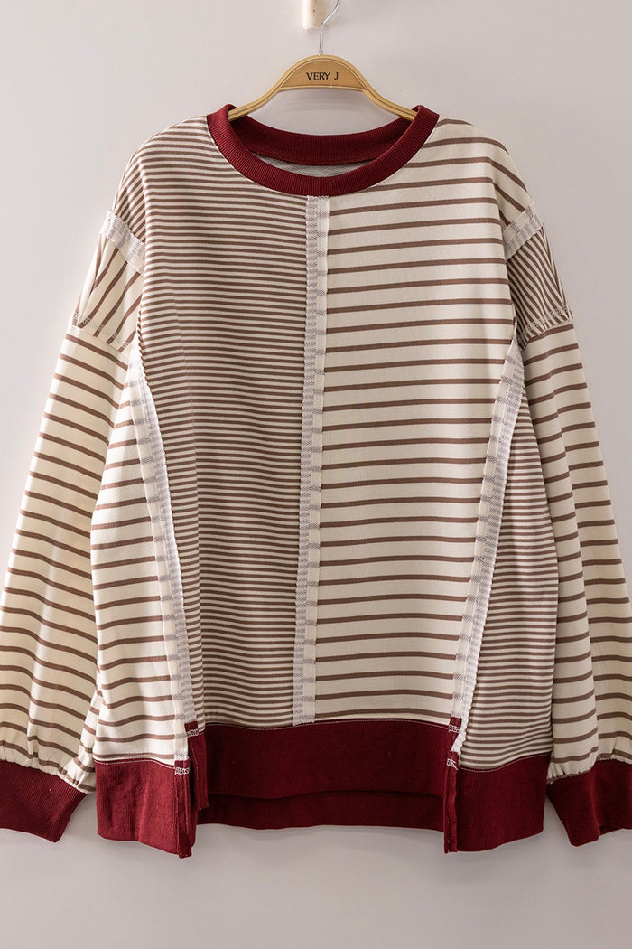 Mocha Mixed Stripe Contrast Sweatshirt