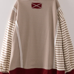 Mocha Mixed Stripe Contrast Sweatshirt