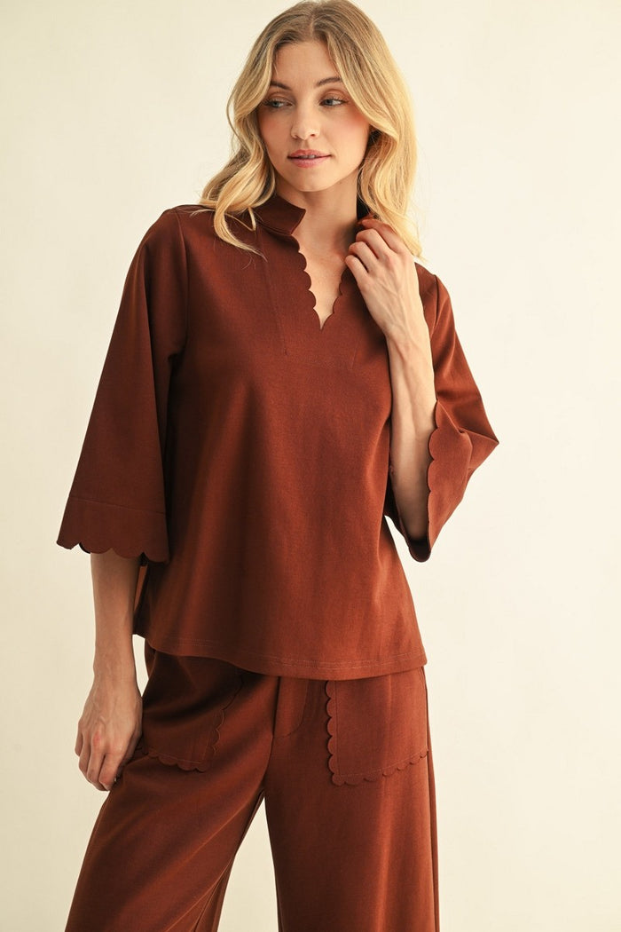 Brown Scallop Edge Detail Solid Top
