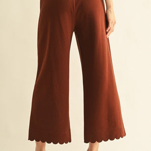 Brown Scallop Edge Solid Dressy Pants