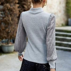 Gray Knit Mock Fitted Sweater
