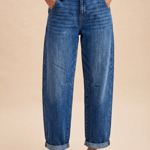Stretch Denim Loose Fit Roll Up Barrel-leg Jean