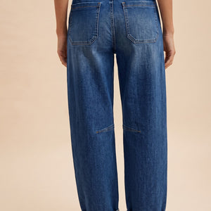 Stretch Denim Loose Fit Roll Up Barrel-leg Jean