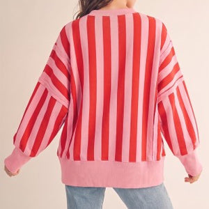 Merry Oversized Striped Sweatshirt Featuring Bold Neon Top