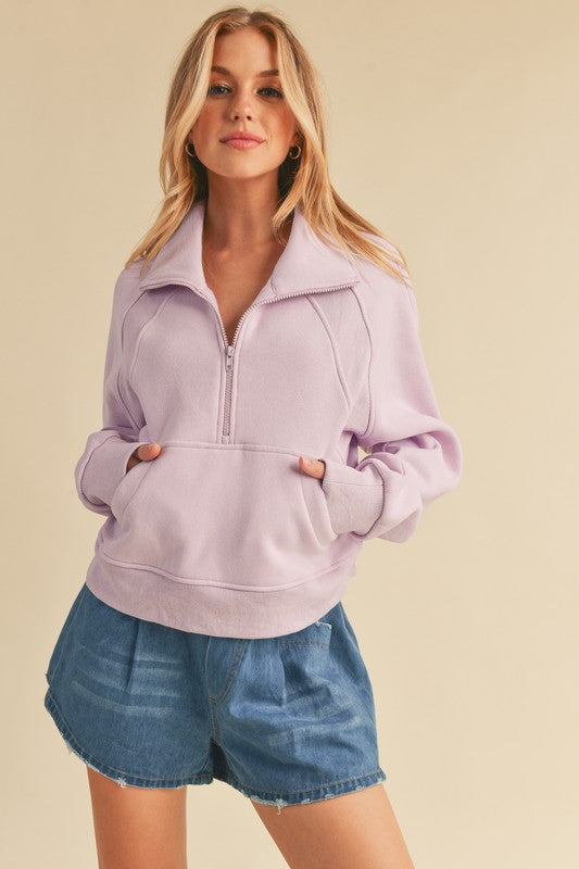 Lavender Dove Funnel Neck Half Zip