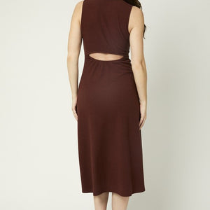 Brown sleeveless midi dress w cutout