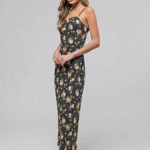 HUNTER GREEN FLORAL SWEETHEART NECK CAMI MIDI DRESS