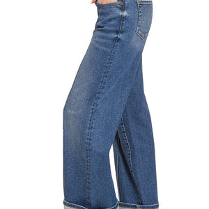 Cuffed Wide Leg Pintuck Denim