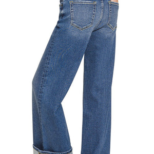Cuffed Wide Leg Pintuck Denim