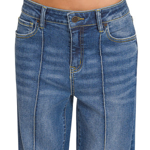 Cuffed Wide Leg Pintuck Denim
