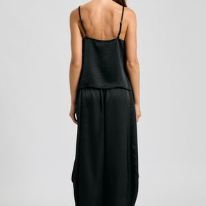 Black Eyelash Lace Satin Cami & Barrel Pants Set