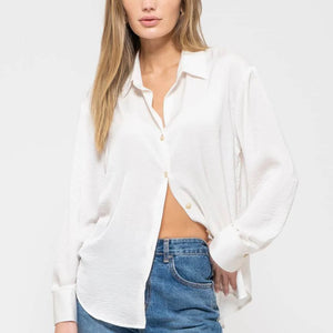 3 COLORS, TEXTURED SATIN LONG SLEEVE BUTTON DOWN SHIRT