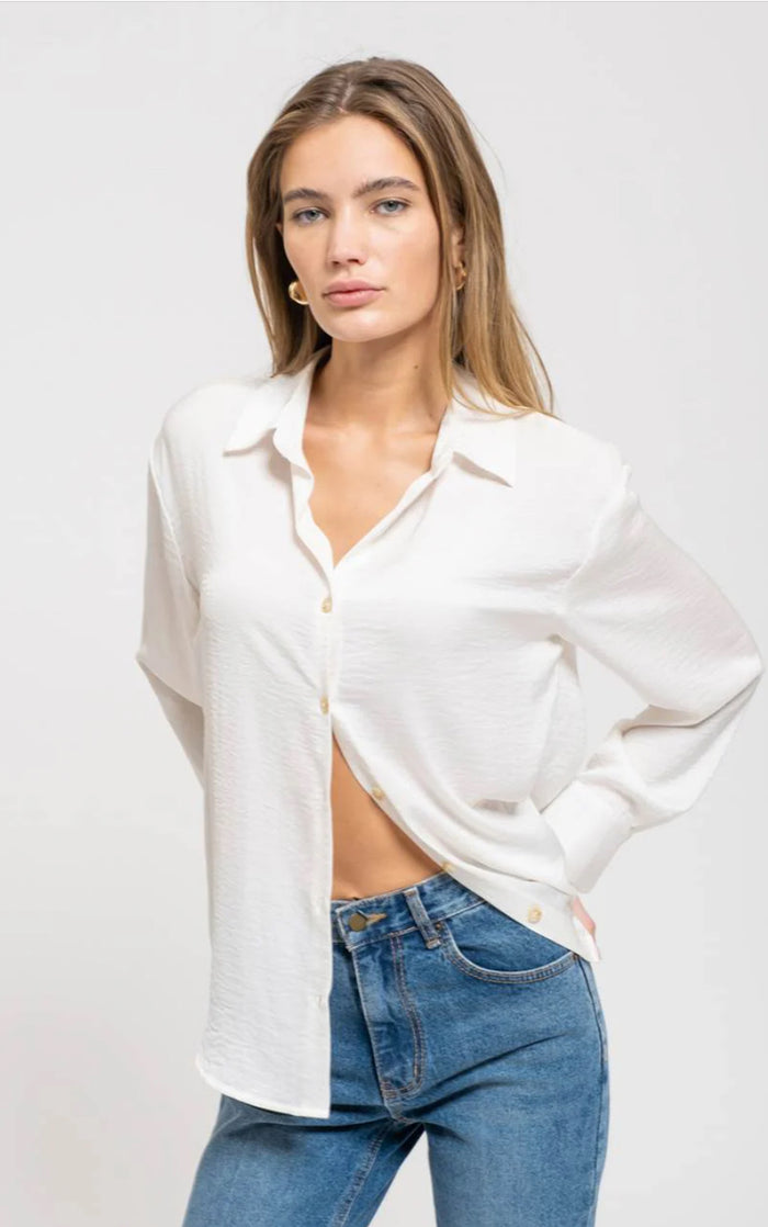 3 COLORS, TEXTURED SATIN LONG SLEEVE BUTTON DOWN SHIRT