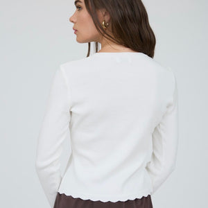 Scalloped Button Detail Long Sleeve Knit Cardigan, 3 colors