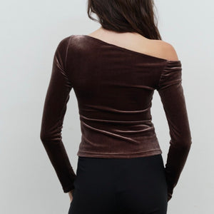Velvet Off-shoulder Long Sleeve Knit Top