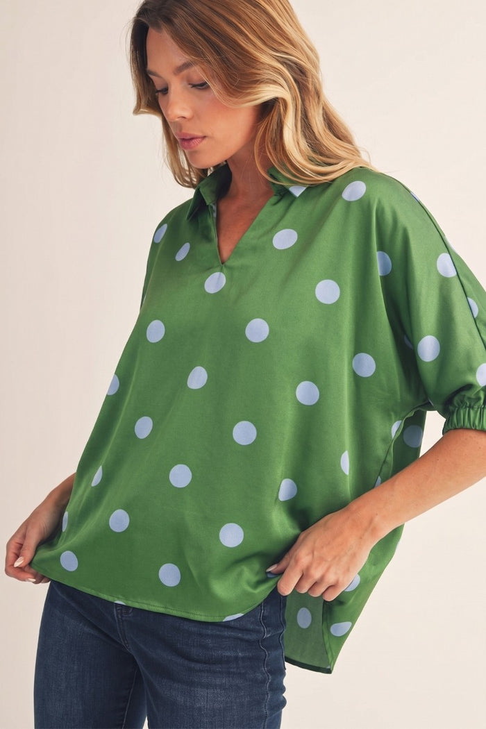 Green Polka Dot Satin Top