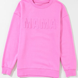 Pink MAMA Letter Embossed Sweatshirt