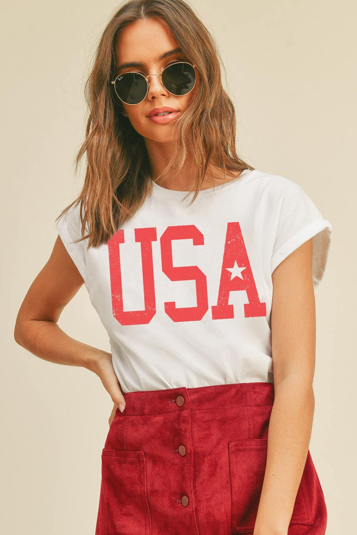 WHITE USA Star Graphic Tee