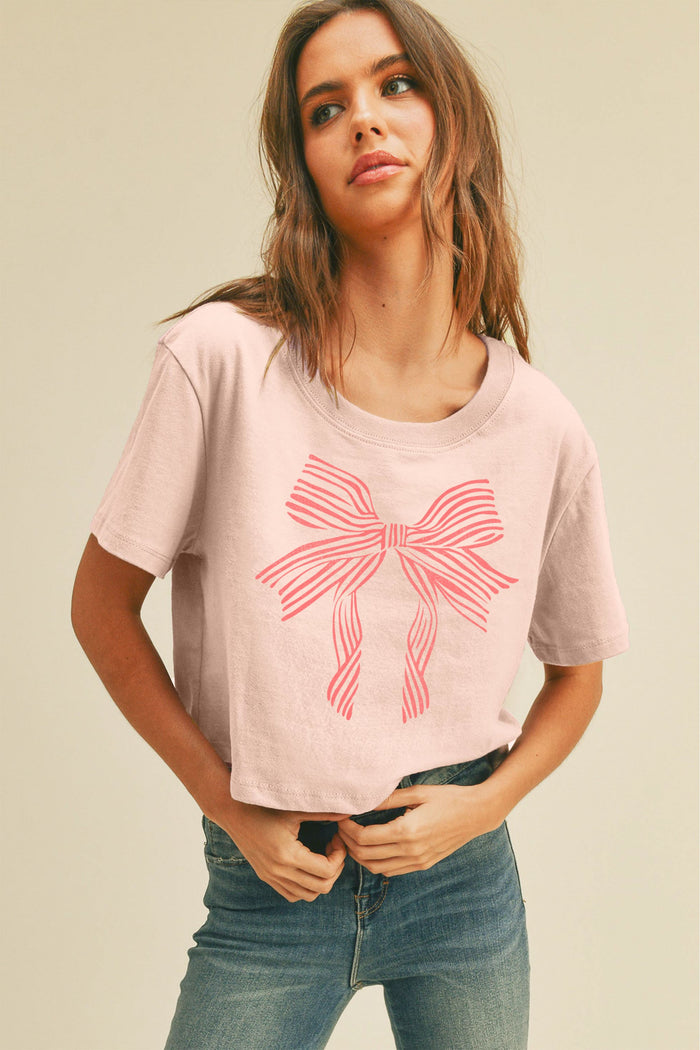 Soft Pink Bow Graphic Crop Tee