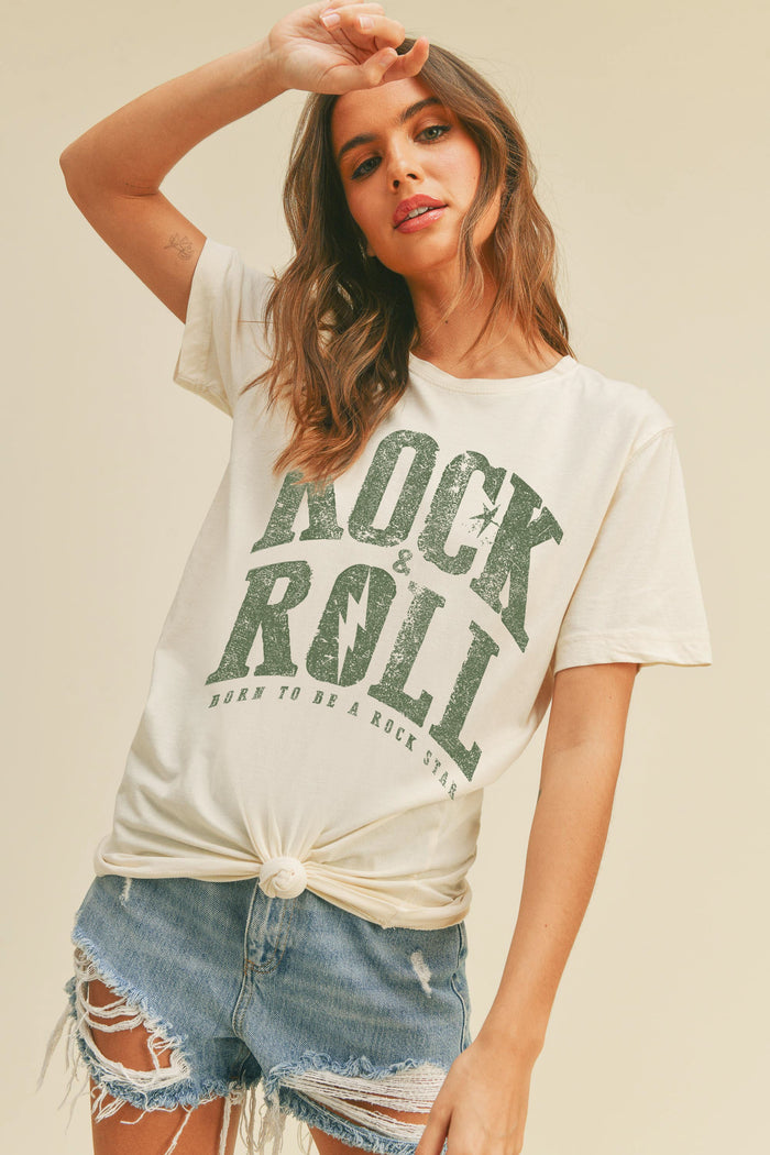 Vintage White Rock & Roll Star Graphic Tee