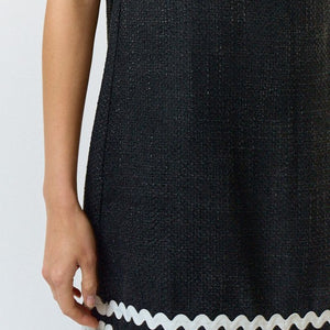 SCALLOPED BOAT NECK BOUCLE DRESS